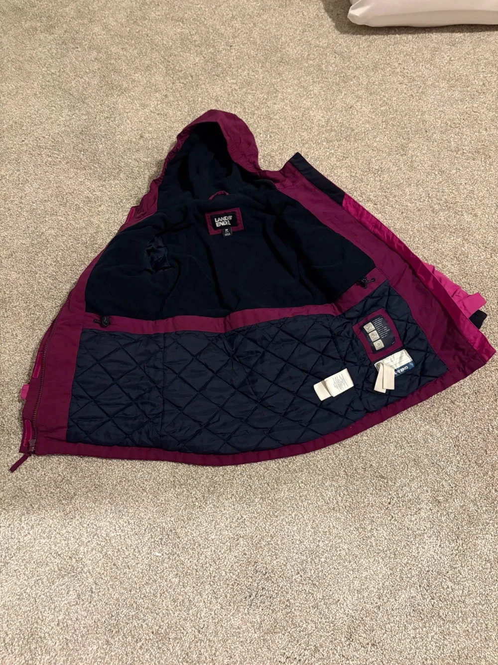 Lands' End Two-Tone Berry and Magenta Hooded Winter Coat